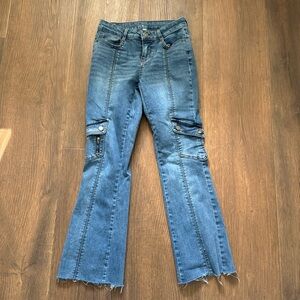 No Boundaries Blue Cargo Flare Jeans